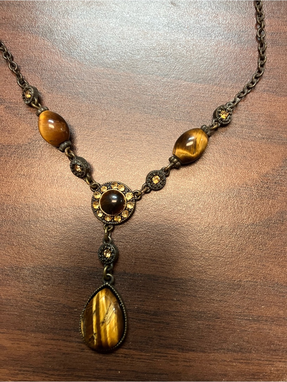 Vintage-Inspired Brown Tiger's Eye Pendant Necklace I Believe It Is By Avon View 2